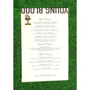 Young Blood Multi-Course Bar Speakeasy Logo Branded Menu + Cocktail Pin EUC